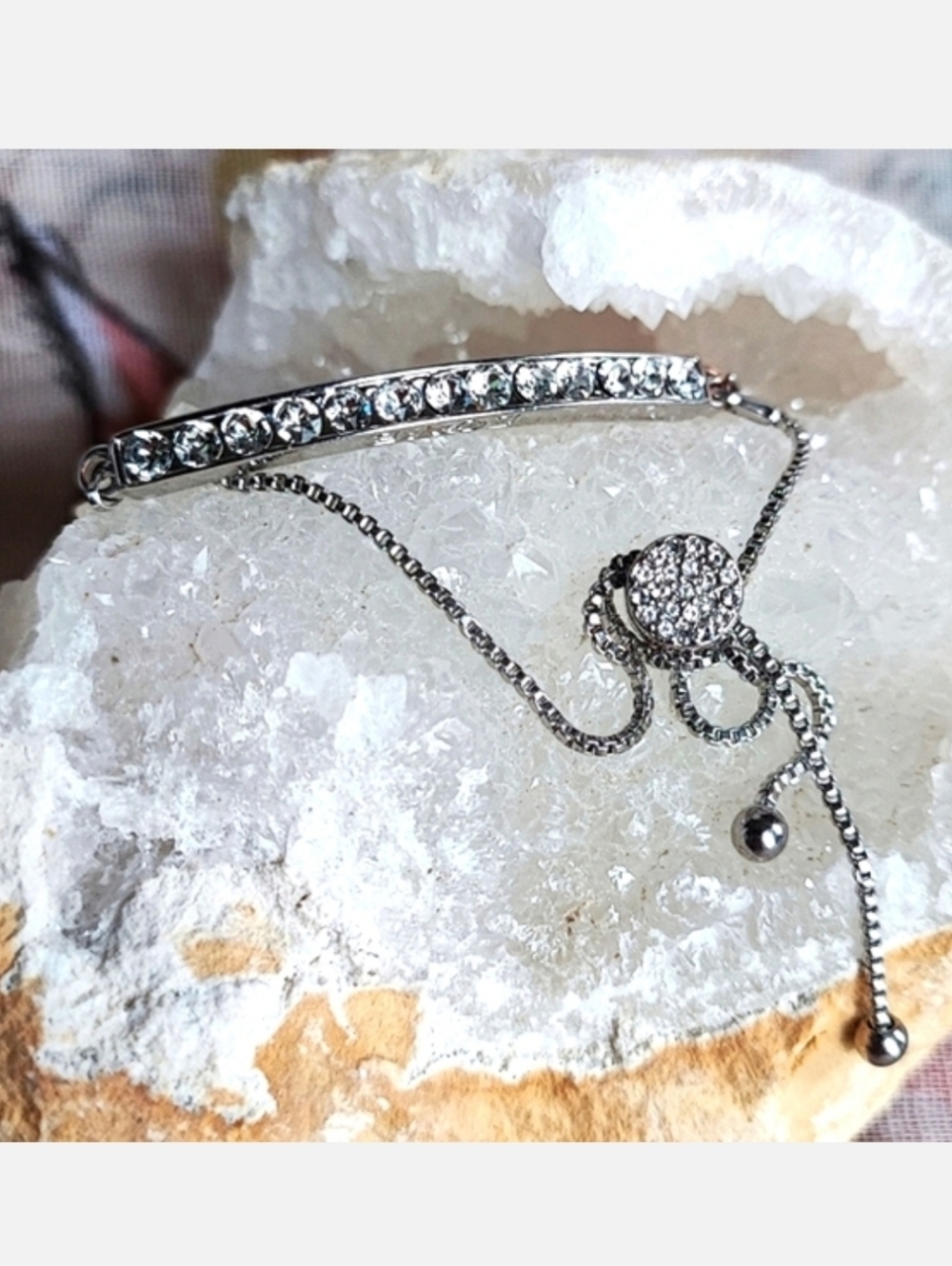 Silver Tone LOVE Sweetheart Clear Rhinestone Slide Bracelet Preloved
